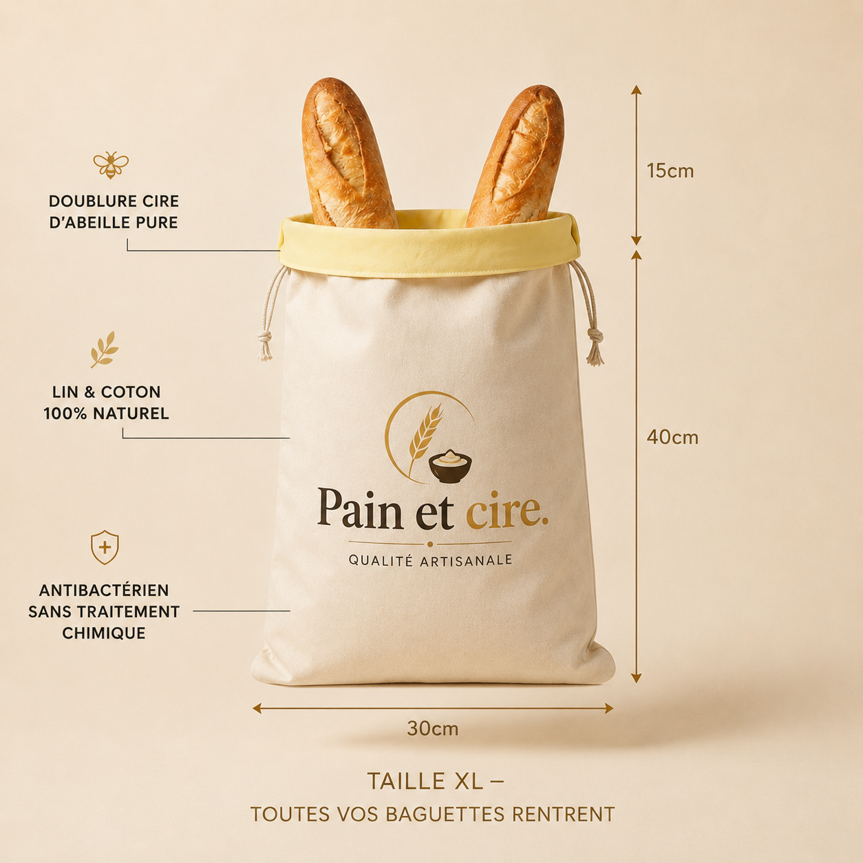 Sac Pain et cire. (30cm x 40cm)