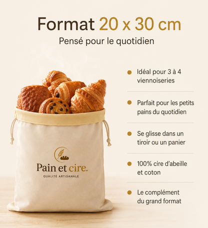 Le sac format viennoiserie en Cire d'Abeille de chez Pain et Cire 20x30